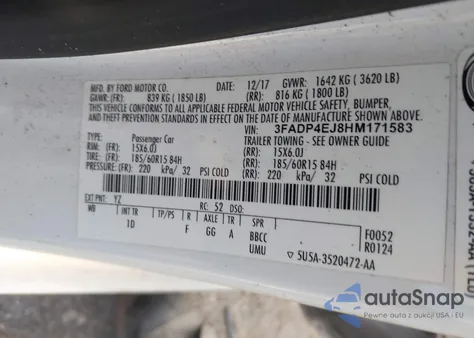 2017 Ford Fiesta Se from USA, damaged, VIN 3FADP4EJ8HM171583